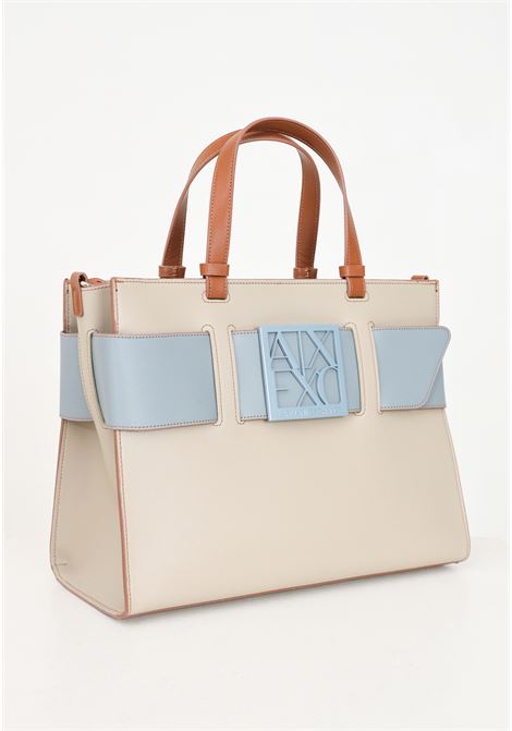 Shopper beige da donna con logo azzurro ARMANI EXCHANGE | 9426890A87415249